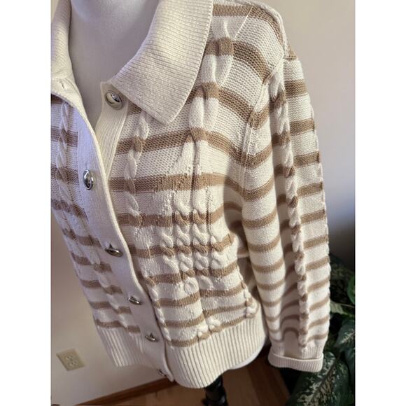 Talbots Cream and Tan Striped Sweater - Picture 3 of 4